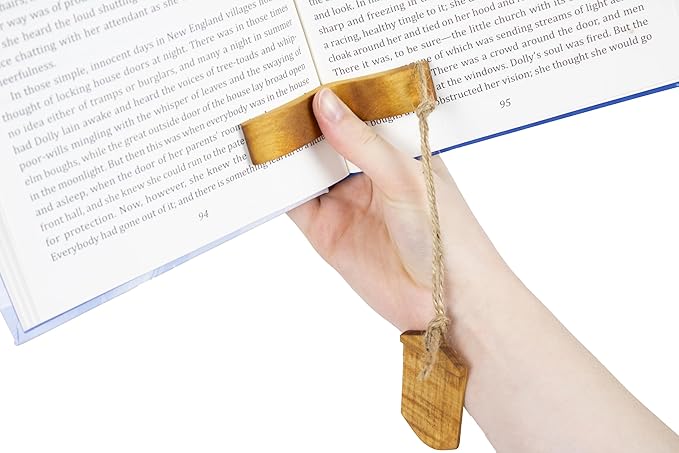 Handmade Wooden Book Page Holder - Wooden Thumb Bookmark - Novel Reading Accessories, Book Gadgets, Presents for Readers, Book Lovers Gifts, Bookworm (Maple + Stain)