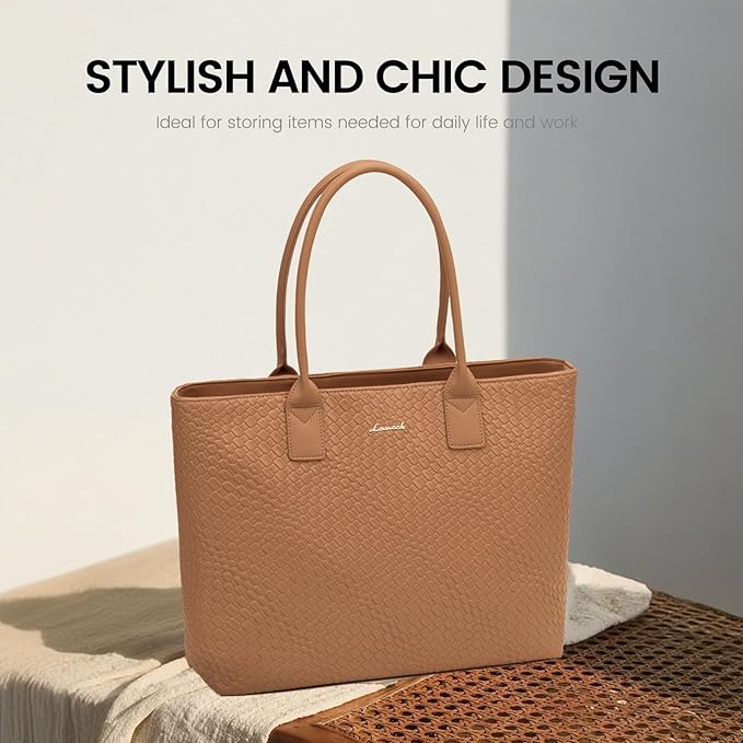 LOVEVOOK Laptop Purses and Handbags for Women, 15.6 Inch Computer Bag Work Tote Briefcase Satchel Handbags for Women with Small Clutch, Light Brown