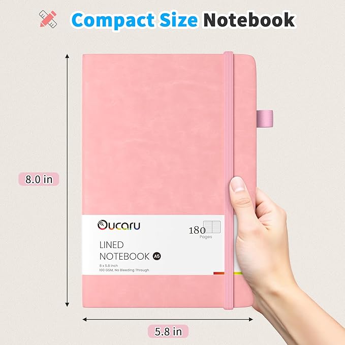Lined Journal Notebook, 4 Pack, 180 Pages, A5 Journals for Writing, 100 GSM Thick Paper, Small Notebooks Daily Journal for Women Men Work, Business, School, Travel Supplies