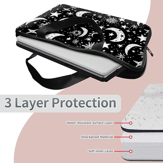 Laptop Sleeve Case Bag 13 inch, Moons Stars Slim Carrying Case Durable Handbag Travel Laptop Bag for 13 inch MacBook Air M3/M2/Pro M2/ 13" iPad Pro/Air M4/M2 2024