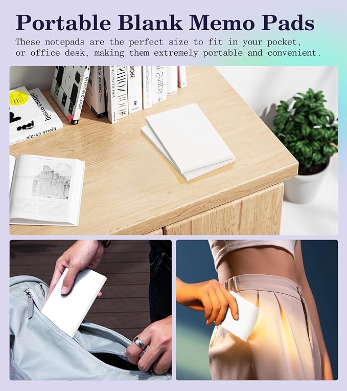 Notepads 3x5, 6 Pack Small Note Pads, Server Note Pads, Scratch Pads 3x5, Memo Pads White Paper, 50 Sheets per Blank Note pads 3x5, Small Writing Pads Pocket Notepads for Office School Home Supplies