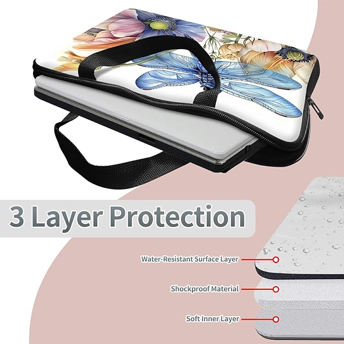 Laptop Sleeve Case Bag 15 inch, Blue Dragonfly Slim Carrying Case Durable Handbag Travel Laptop Bag for 15 inch MacBook Air M3/M2/15 Pro/Surface Laptop 7/6/5/4/3/ Dell XPS 15 Plus