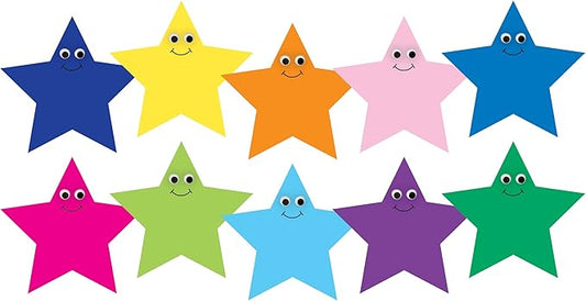 Hygloss Products Happy Multi-Color Stars Classroom Accents – Creative Teaching Resources – 7 Inches, 30 Pack (33756)