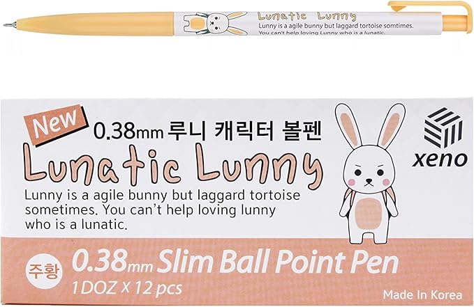 ZEESOON Xeno Lunatic Lunny 0.38mm Slim Ball Point Pen Dozen Box 12 Pcs, Made in Korea (Orange 12pcs)