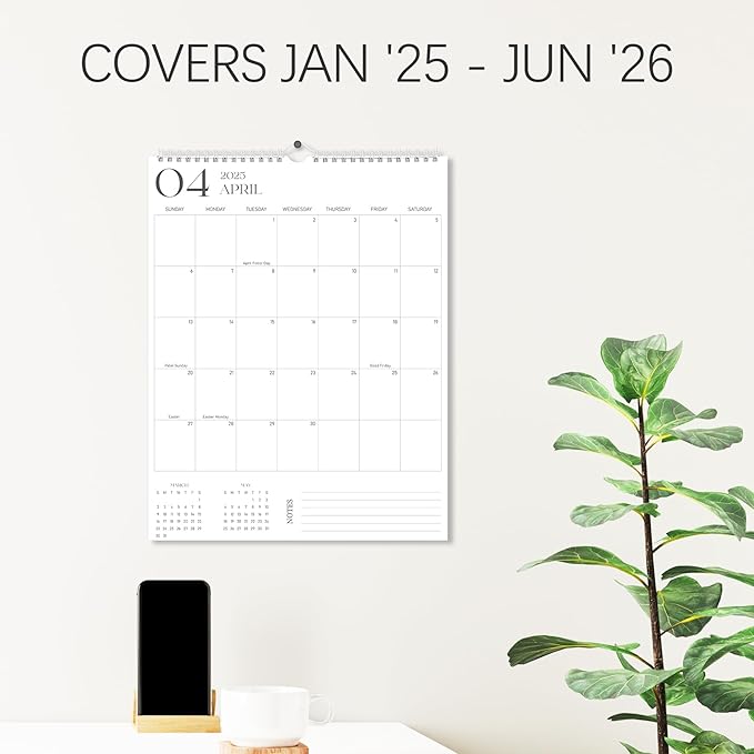 Wall Calendar 2025-2026 Covers January 2025 to June 2026, 14.5’’X11.1’’ Large 18 Months Spiral Vertical At A Glace Hanging Calendar for Home/Office with Big Writing Room Premium Paper