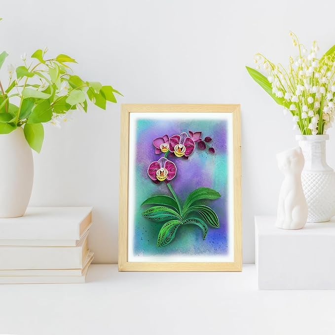 KingKraft Orchid Quilling Card, Birthday Card for Mom, Anniversary Card for Wife, Valentines Day, Mothers Day Card, Thinking of You, Get Well Card, Greeting Card for All Occasions, Blank Inside
