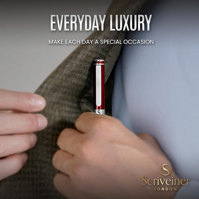 Scriveiner Personalized Deep Crimson Red Pen - Stunning Red Lacquer Luxury Pen with Chrome Finish, Schmidt Ink Refill, Best Engraved Ball Point Gift Set for Men & Women, Custom Name Engraving