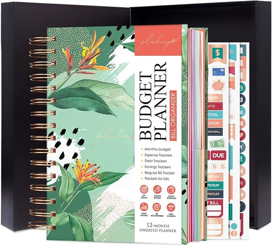 PLANBERRY Budget Planner & Monthly Bill Organizer with Pockets Premium – Home Finance & Bill Payment Organizer – Budgeting Book with Income & Expense Tracker - 7x8.5″ Hardcover (African Green)