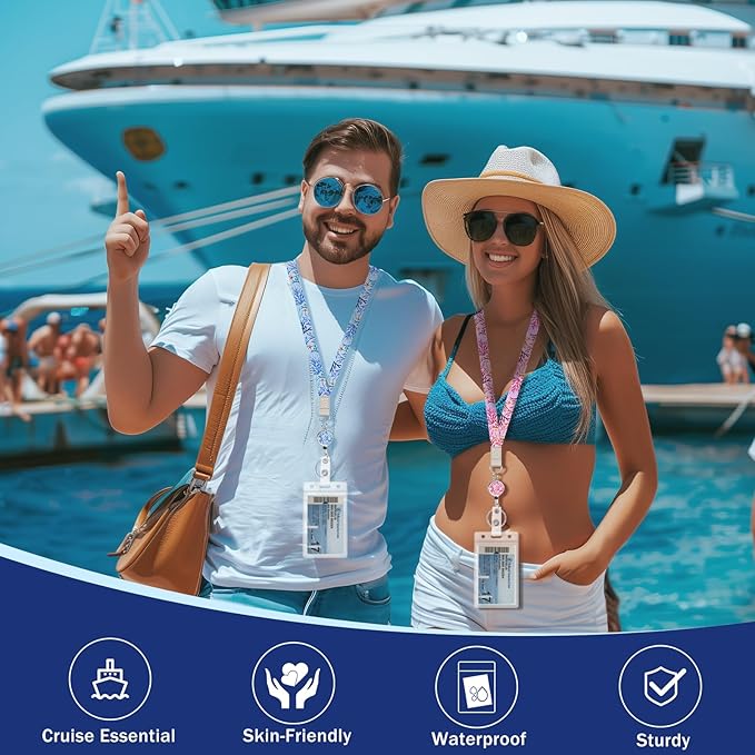 Giancomics Lanyards for Cruise Ships Cards Key, Seaweed Lanyards with Retractable Badge Reel, Cute Waterproof ID Badge Holder with Lanyard Cruise Essentials Must Haves Zip Type Card Protector 2 Pack