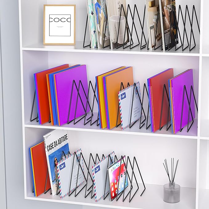 2 Pcs Triangle Desk File Organizer, 7 Slots Desktop Magazine Holder File Sorter,Metal Documents Rack Bookshelf Organizer for Office School Home, Black