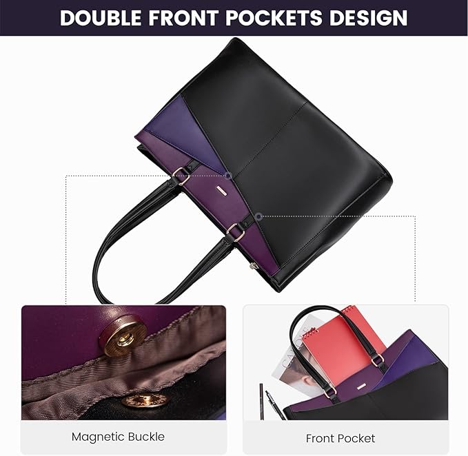 LOVEVOOK Laptop Bag for Women, 15.6 inch Laptop Tote Work Teacher Bags Cancas Computer Shoulder Bag,Black/Purple/Blue