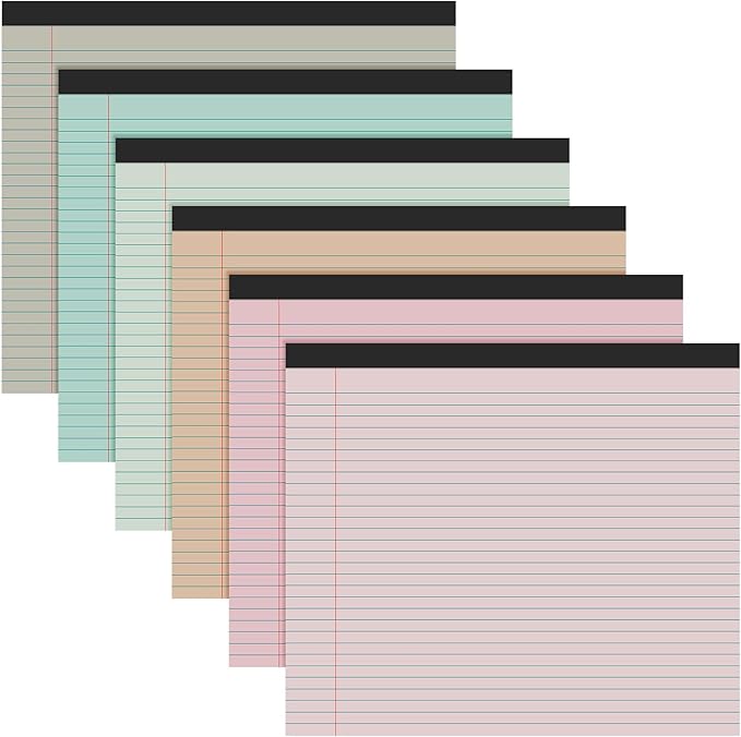 Lincia 11" x 9.5" Legal Pads College Ruled Notepad Landscape Notebook Horizontal Lined Notebook 80 Gsm Assorted Colors Paper Pastel Writing Pads for School Office, 40 Sheet(Boho Color,6 Pcs)