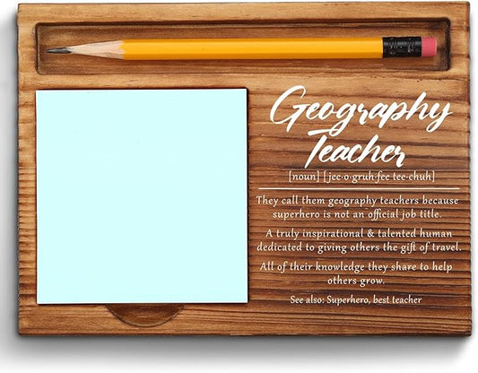 Geography Teacher Sticky Note Holder, Geography Teacher Gifts, Thank You Appreciation Quote Gifts for Geography Teacher Women Men from Student Self-Stick Note Pad Holders ZSS27