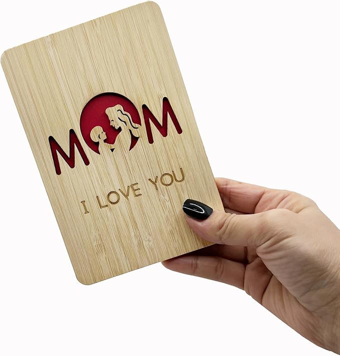Mother's Day Gift Card from Daughter or Son,Wooden Birthday Card for Mum,I Love You Mom Birthday Gift Cards,Special Birthday Gift for Mum, Wooden Greeting Cards from Kids