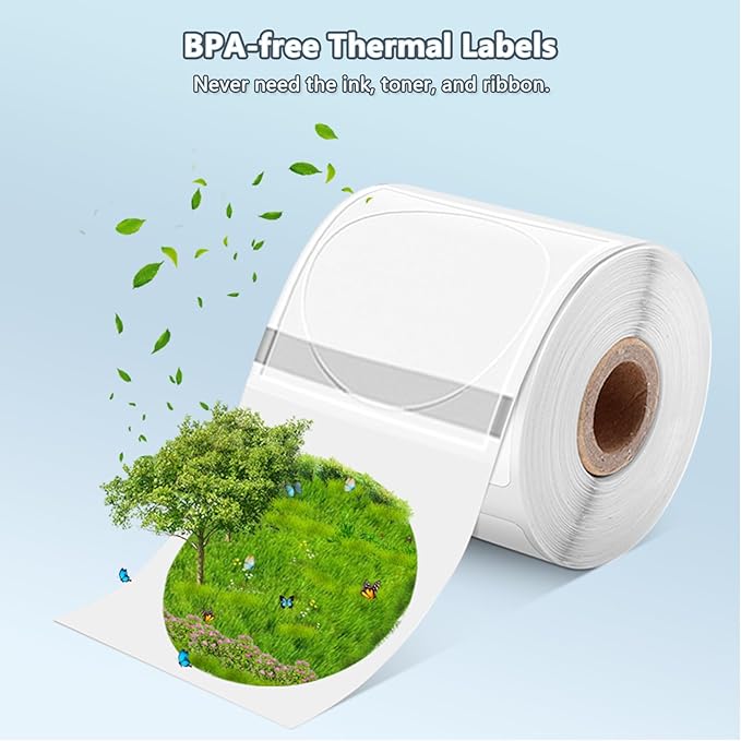 Phomemo Transparent Thermal Label, Round Label for Phomemo M110/M220/M120/M200/M221/M150/M250 Label Printer, Self-Adhesive Thermal Printer Paper, 1.57"x1.57"(40x40mm) 180 Labels/Roll, Clear