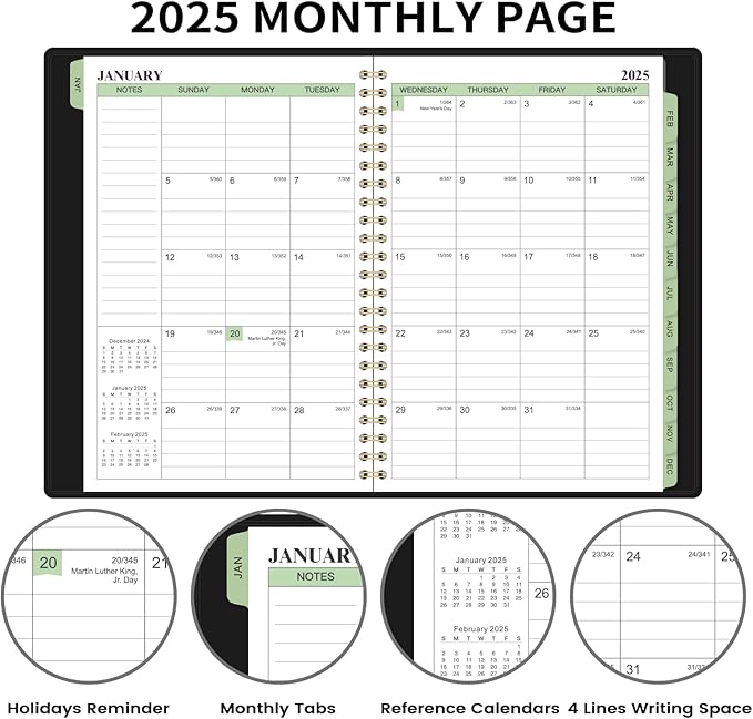 2025 Planner - 3-Layer Down Weekly & Monthly Planner Notepad, 8.5'' x 6.4''(A5 Size), JAN 2025 - DEC 2025, Appointment Book, 60 Minutes Intervals, Monthly Tab, Spiral Bound, Back Pocket, Julian Date