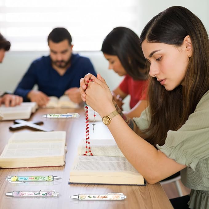 Colarr 24 Pcs Christian Bulk Gifts for Women Men Bible Verse Pens and Notebooks Religious Easter Gifts Scripture Ballpoint Pens Journals Sunday School Church Inspirational Study Supplies(Flower)