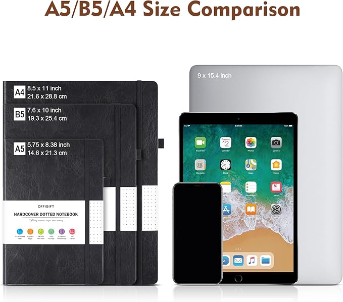 Dotted Journal Notebook, 312 Numbered Pages Large B5 Hardcover Dot Journal, 100gsm No Bleed Paper Dot Grid Notebook with Index Pages, Dotted Notebooks for Women Men, 7.6'' X 10'', Brown