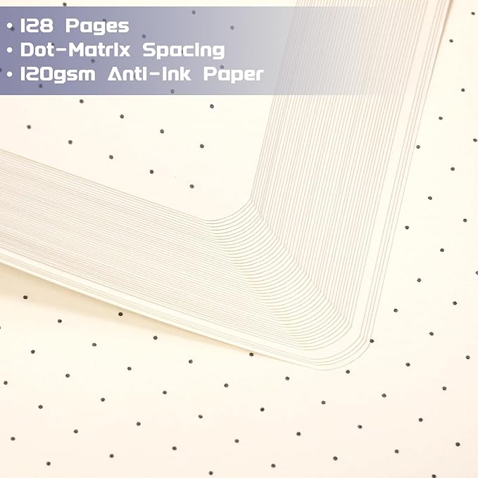 Dotted Journal/Notebook - Dot Grid Hard Cover Notebook, Premium Thick Paper with Fine Inner Pocket, Black Smooth Faux Leather, Pen Loop, 5.3'' x 8.26'' - Dark Blue