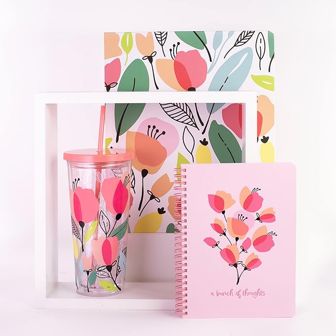 Steel Mill & Co Cute Mini Spiral Notebook, 8.25" x 6.25" Journal with Durable Hardcover and 160 Lined Pages, Pink Poppy