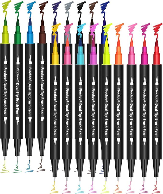 Markers,18 Colors Dual Brush Markers Pens,Fine Point and Brush Tip Markers for Adult Coloring Books No Bleeding,School Classroom Art Supplies