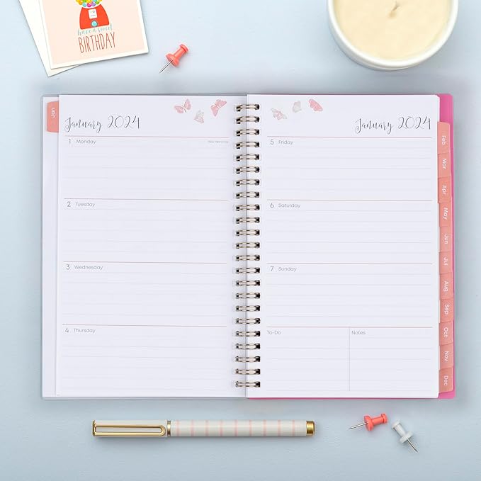 Blue Sky 2024 Weekly and Monthly Planner, January - December, 5" x 8", Frosted Cover, Wirebound, Fly By (140196-24)