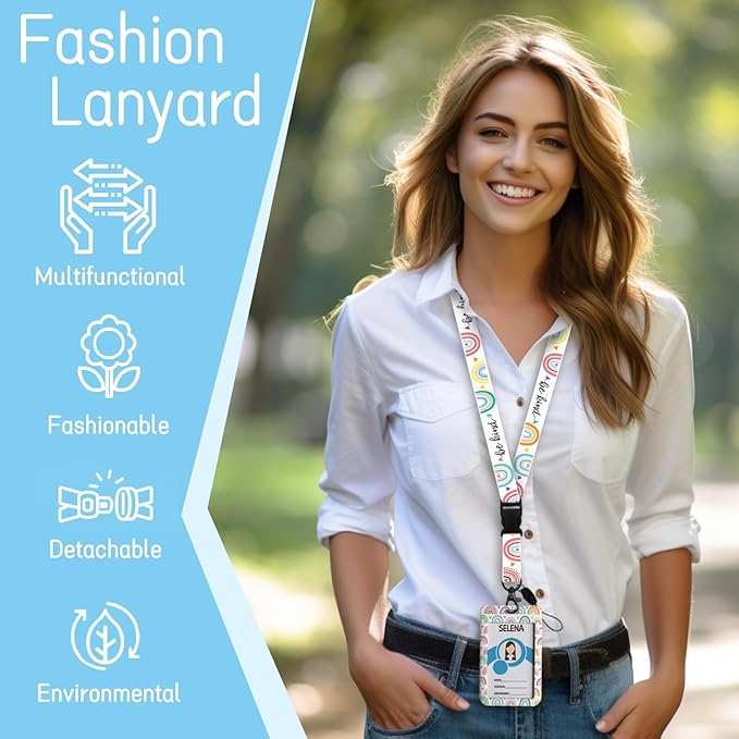 Teacher Lanyards for Id Badges, Rainbow Be Kind Badge Holder with Retractable Badge Reel Clip, Adjustable Name Tag Lanyard Vertical ID Card Protector Case for Women Nurse Doctor Student