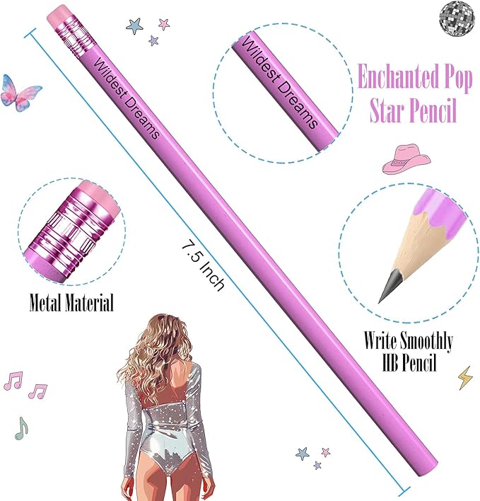 GIFTSFARM Taylor 12 Iconic Hits Pencil Set, Pink Gift Merch for Music Lovers, Gifts for Birthday Girls, Pink Pencils