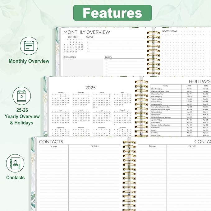 SUNEE 2025-2026 Monthly Planner - 24 Months (Jan 2025 - Dec 2026) Monthly Planner - 7"x10" Monthly Spreads & Yearly Planner, Eucalyptus