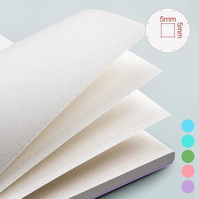 EMSHOI A4 Spiral Notebook Bullet Dotted Journal, 11.2" X 8.27", 300 Pages/150 Sheets, 100gsm Dot Grid Paper, Waterproof Softcover, Twin-Wire Binding, for School Work Writing Note Taking-Purple