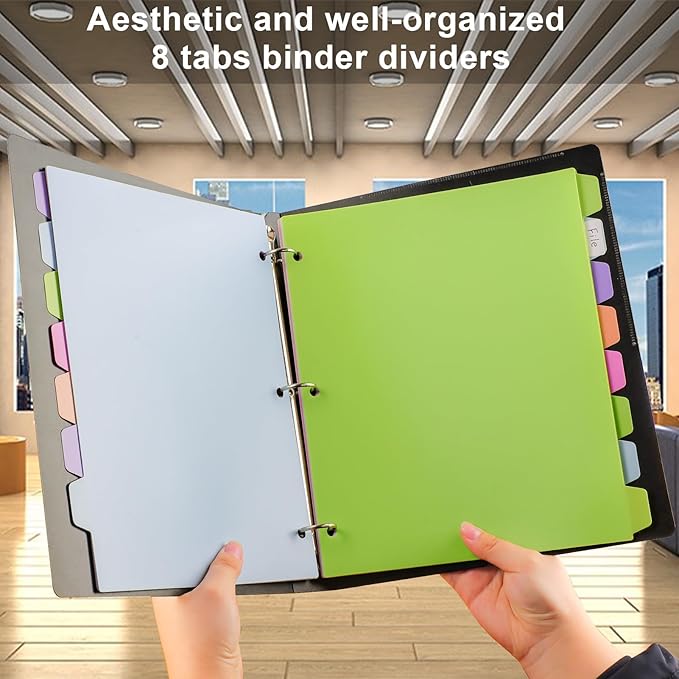 HABGP 24Pcs/3 Set Binder Dividers with Tabs, 8 Color Tab for 3 Ring Binder Dividers, Page Folder Dividers for 3 Ring Binder Sheet Paper Protectors, Plastic Tabbed File Dividers with Tabs