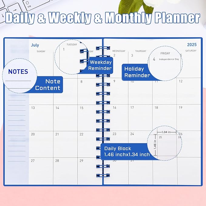 Weekly Monthly Planner 2025-2026, JAN.2025 to JUN.2026, 18 Month Planner 2025-2026, Daily Academic Planner for Work & School, 5.7" x 8.2", Dark Blue