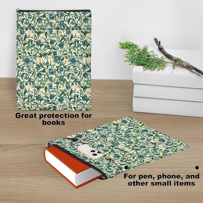 Botanical Book Sleeve, Classic Flower Book Covers for Paperbacks, Floral Book Pouch Book Protector, Book Lovers Gifts for Women Girls Her, Book Accessories Book Club Gifts Christmas Birthday Gifts