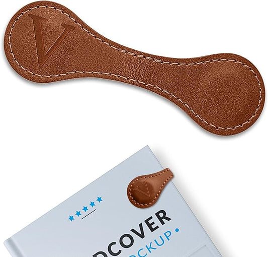 Personalized Leather Magnetic Bookmarks (1 Pack) Vintage Custom Engraved Initial ID Identification Book Marker Clip Gift for Book Lover Avid Readers (Letter V, Light Brown)