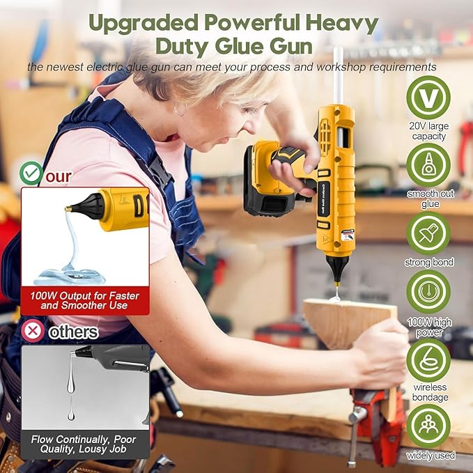 100W Cordless Hot Glue Gun for DeWalt 20V Battery(NO Battery), Full Size Hot Glue Gun Cordless & Rechargeable, Wireless Hot Glue Gun Kit with 12pcs 0.43'' Large Hot Glue Gun Stick Set for Craft & DIY