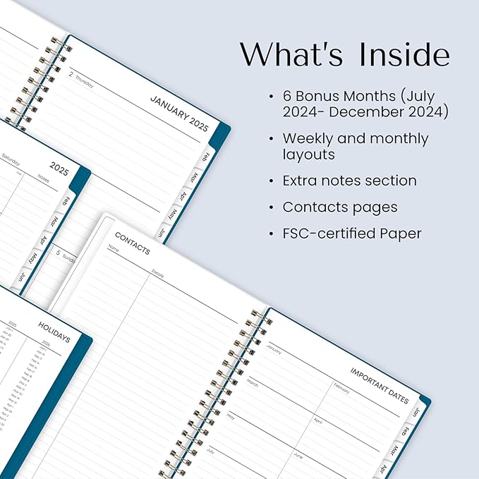 Blue Sky Weekly and Monthly Planner Calendar, Flexible Frosted Cover, Laminated Tabs, Wirebound, Storage Pocket, Bakah Blue (Bakah Blue- 2025, 5" x 8")