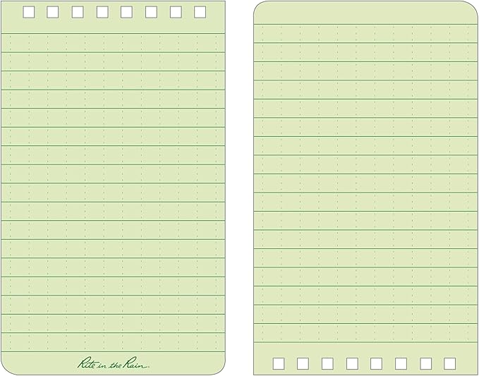 Rite in the Rain Weatherproof Top Spiral Notebook, 3" x 5", Green Cover, Universal Pattern, 6 Pack (No. 935L6)