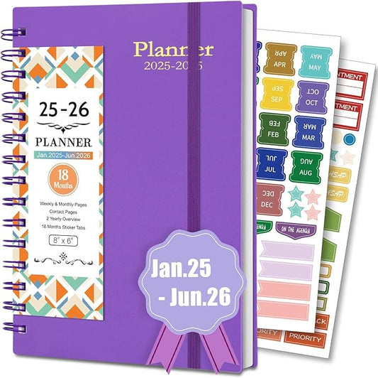 2025-2026 Weekly and Monthly Planner, 18 Month Calendar Planner Jan.2025 to Jun.2026 - Daily Planner 2025-2026, Work Planner for Women Men 5.7" x 8.2"- Dark Purple