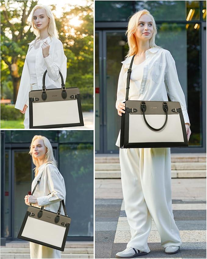 LOVEVOOK Laptop Bag for Women, 15.6 Inch Large PU Leather Tote Bag, Professional Teacher Work Bag, Waterproof Business Computer Briefcase, Shoulder Tote Purse for Office