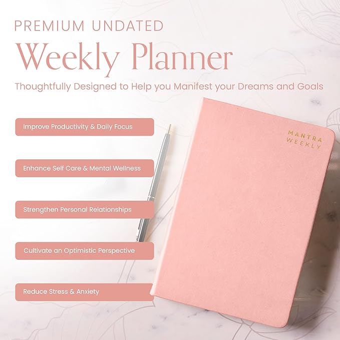 2025 Planner, Daily Journal & Gratitude Journal All-In-One with To Do List, Self Care Prompts & Habit Tracker - 5.8 x 8.3 - Pink