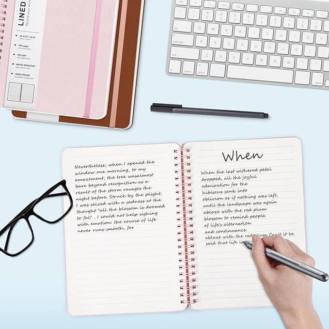 ABERLLS Pink Lined Spiral Journal Notebook with 160 Pages, 8×5.7in, A5 Spiral Notebook, Journaling Notebooks for Work, School, Women, Men, College Ruled Spiral Notebook, Hardcover Leather Journals