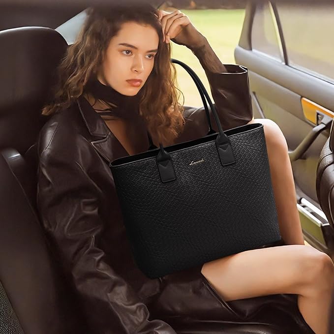 LOVEVOOK Laptop Purses and Handbags for Women, 15.6 Inch Computer Bag Work Tote Briefcase Satchel Handbags for Women with Small Clutch, Black