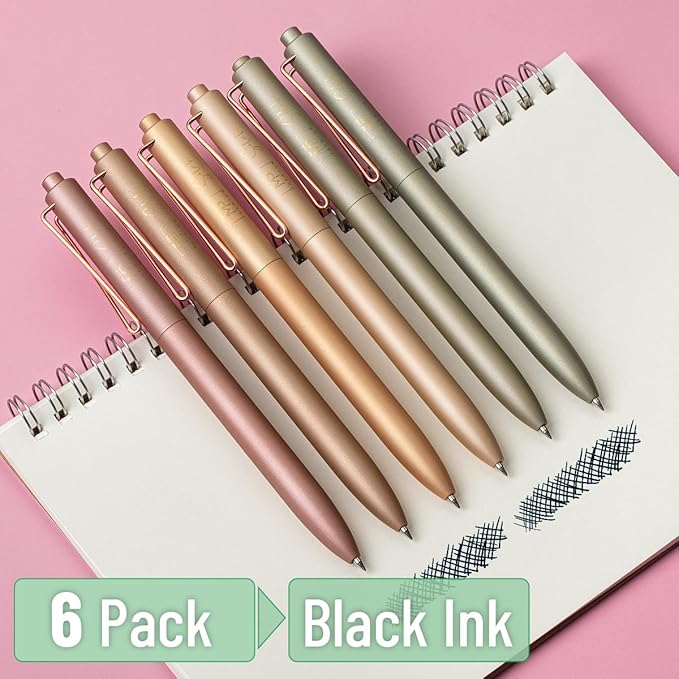 Mr. Pen- Retractable Gel Pens, 6Pack, Black Ink Gel Pens Fine Point, Metallic Earth Color Barrels, Retractable Pens, Gel Ink Pens, Aesthetic Pens for Journaling Fine Tip Pens