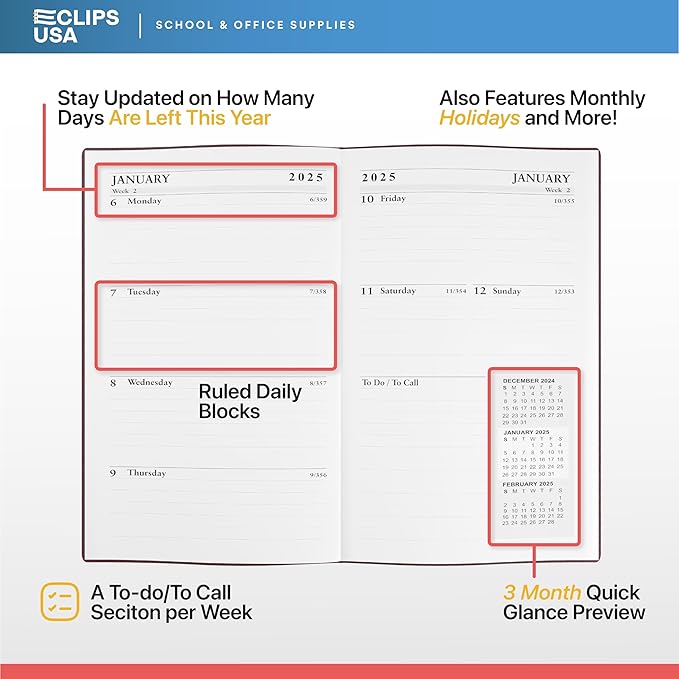 Weekly Planner 2025, Planner, 2025 Weekly Planner, 2025 Planner Weekly And Monthly, 5” x 8”, Weekly Pages, 12 Black 6 Brown 6 Burgundy, (24 Pack, 5 X 8)