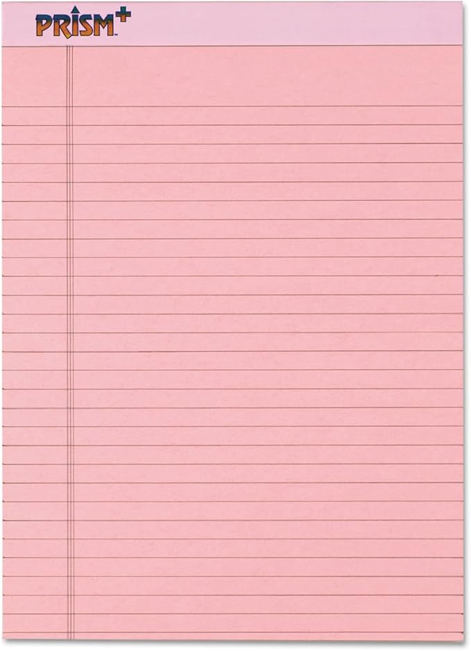 TOPS Prism Writing Pads, 8-1/2" x 11-3/4", Legal Rule, Pink, Perforated, 50 Sheets, 12 Pack (63150)