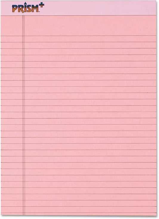 TOPS Prism Writing Pads, 8-1/2" x 11-3/4", Legal Rule, Pink, Perforated, 50 Sheets, 12 Pack (63150)