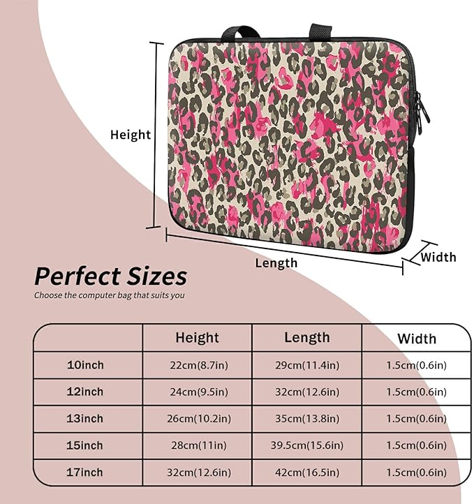 Laptop Sleeve Case Bag 15 inch, Pink Leopard Slim Carrying Case Durable Handbag Travel Laptop Bag for 15 inch MacBook Air M3/M2/15 Pro/Surface Laptop 7/6/5/4/3/ Dell XPS 15 Plus