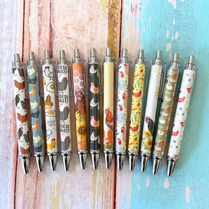 10PC Chicken Writing Pens Rooster Hay Chickens Lovers Ballpoint Lady Pen Office Supplies Pencils Bird Turkey Duck Roosters for Women Men Fun Themed Gag Gifts Gift Accessories Desk Decor Novelty