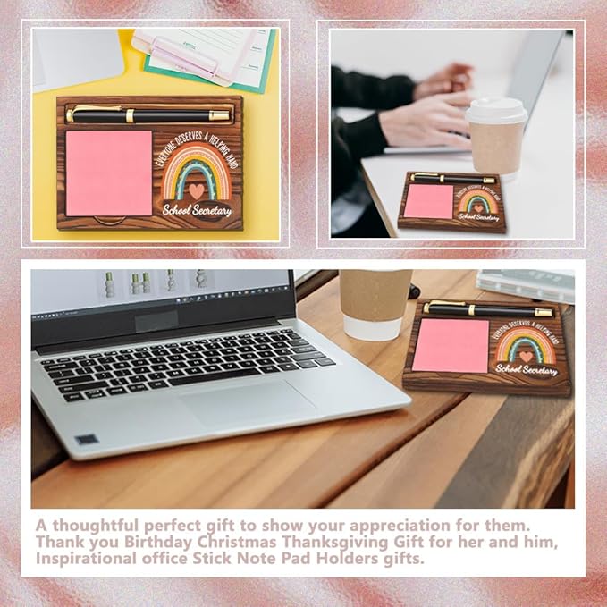 School Secretary Sticky Note Holder, School Secretary Appreciation Gifts, Thank You Gifts for School Secretary, School Secretary Office Decor Self-Stick Note Pad Holders YB372