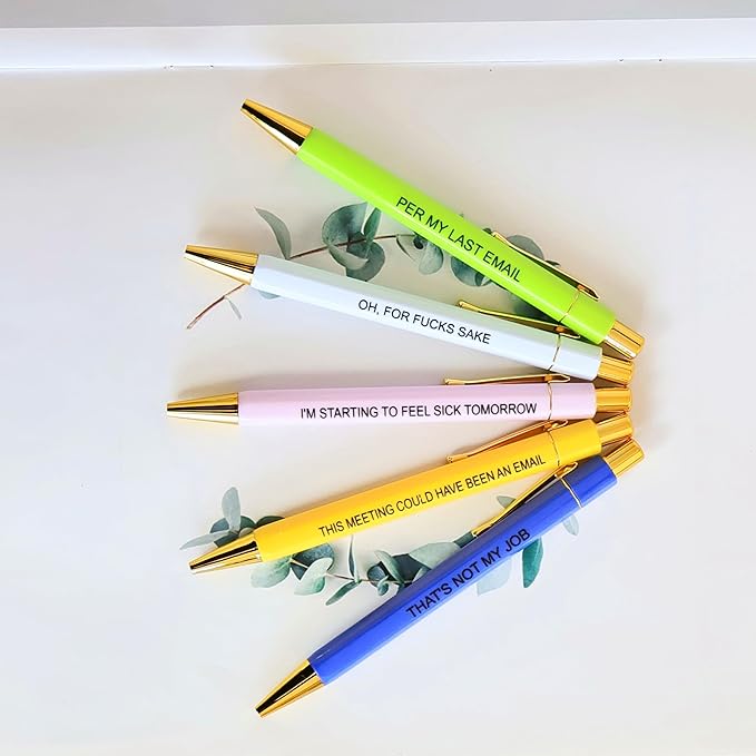 Jxueych Funny Pens 5-Count, Black Ink,Medium Nib 1.0mm, Funny Office Gifts for Coworkers, Personalized Pens Vibrant Funny Quotes Swear Word Daily Pen Set (Blunt Pens)